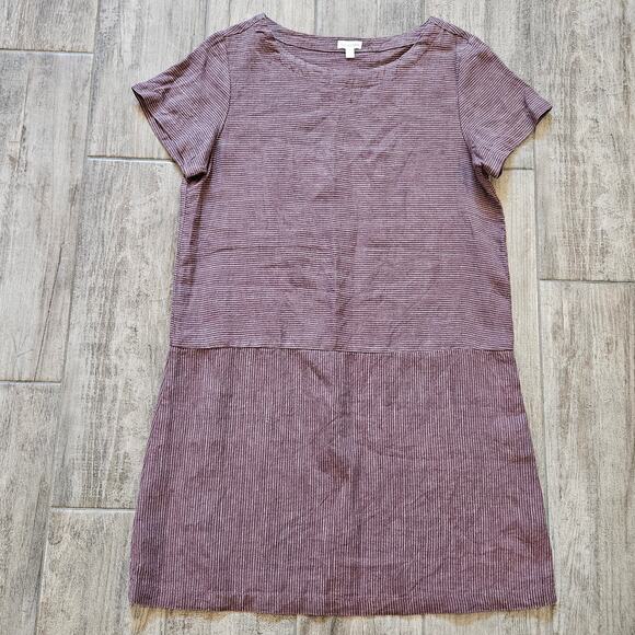 Garnet Hill Dress Women’s 10 Linen Drop-Waist Purple Stripe Summercore Breezy - Picture 3 of 11